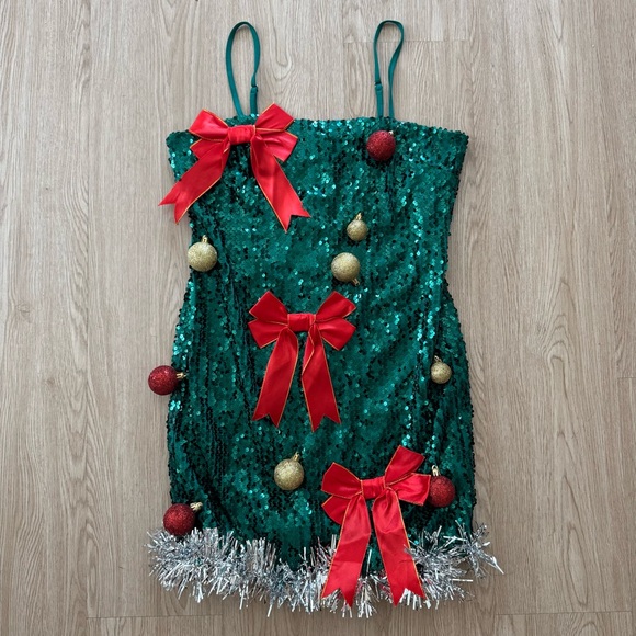Christmas holiday sequin ornament tinsel bow dress nwot - Picture 3 of 3